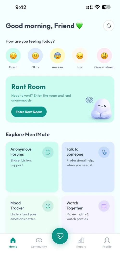 The MentMate home screen