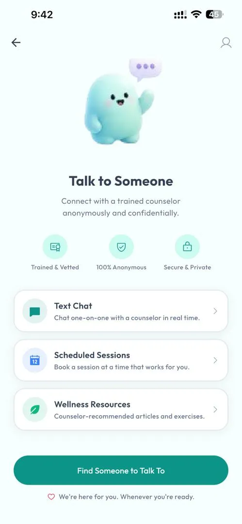 Talking to a counsellor in the MentMate app